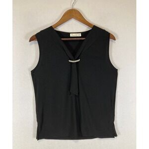 Business Chic 89th + Madison Women Medium Black Rhinestone Accent Sleeveless Top